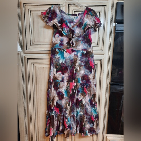 Soft Surroundings Italian Dreams Floral Dress Tiered Ruffle Watercolor - Size PM - Picture 1 of 5